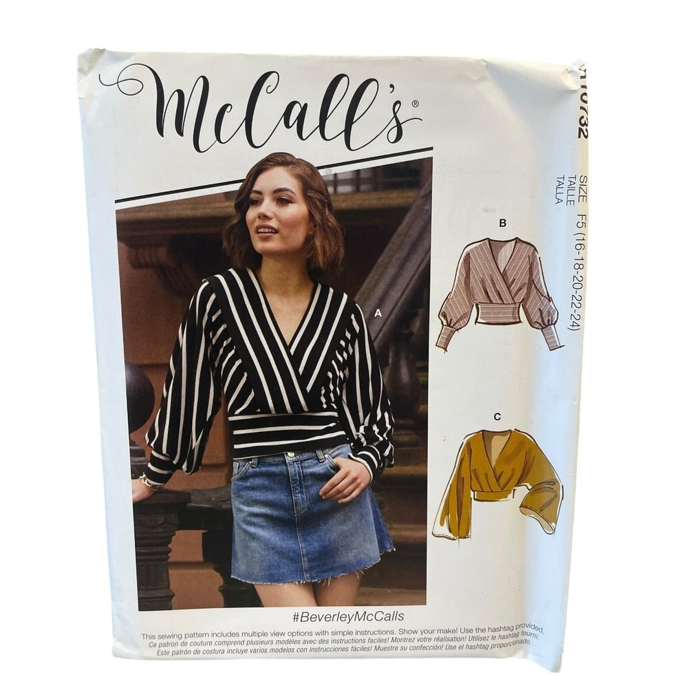 McCall's R10732 Misses' Tops Size 16-24 Modern Wrap‎ Blouse Pattern UNCUT FF